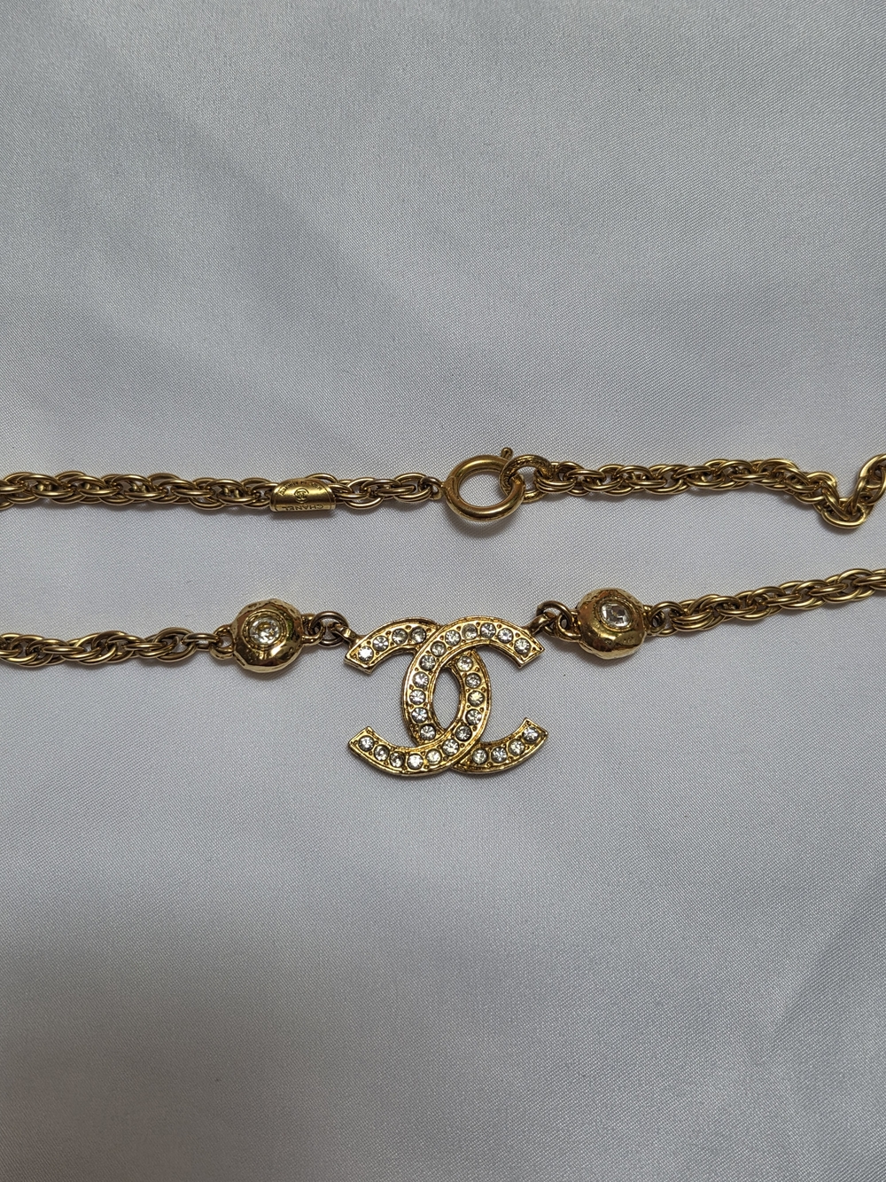 Vintage Chanel Gold CC Logo Crystal Pendant Necklace - Picture 4 of 7